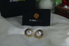 Gold toned white big pearl stud earring