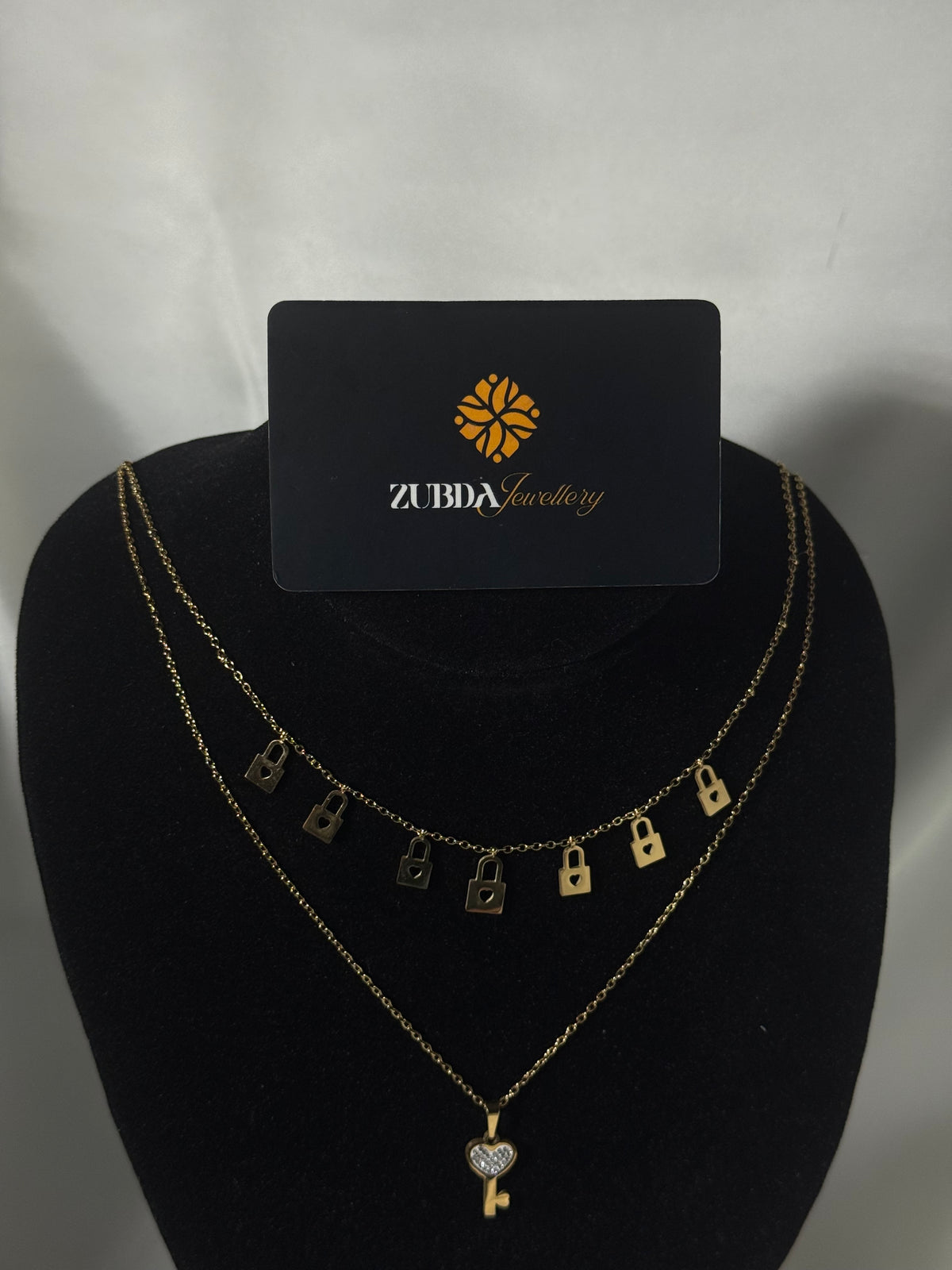 Stylish Lock & key design Double chain necklace for girls