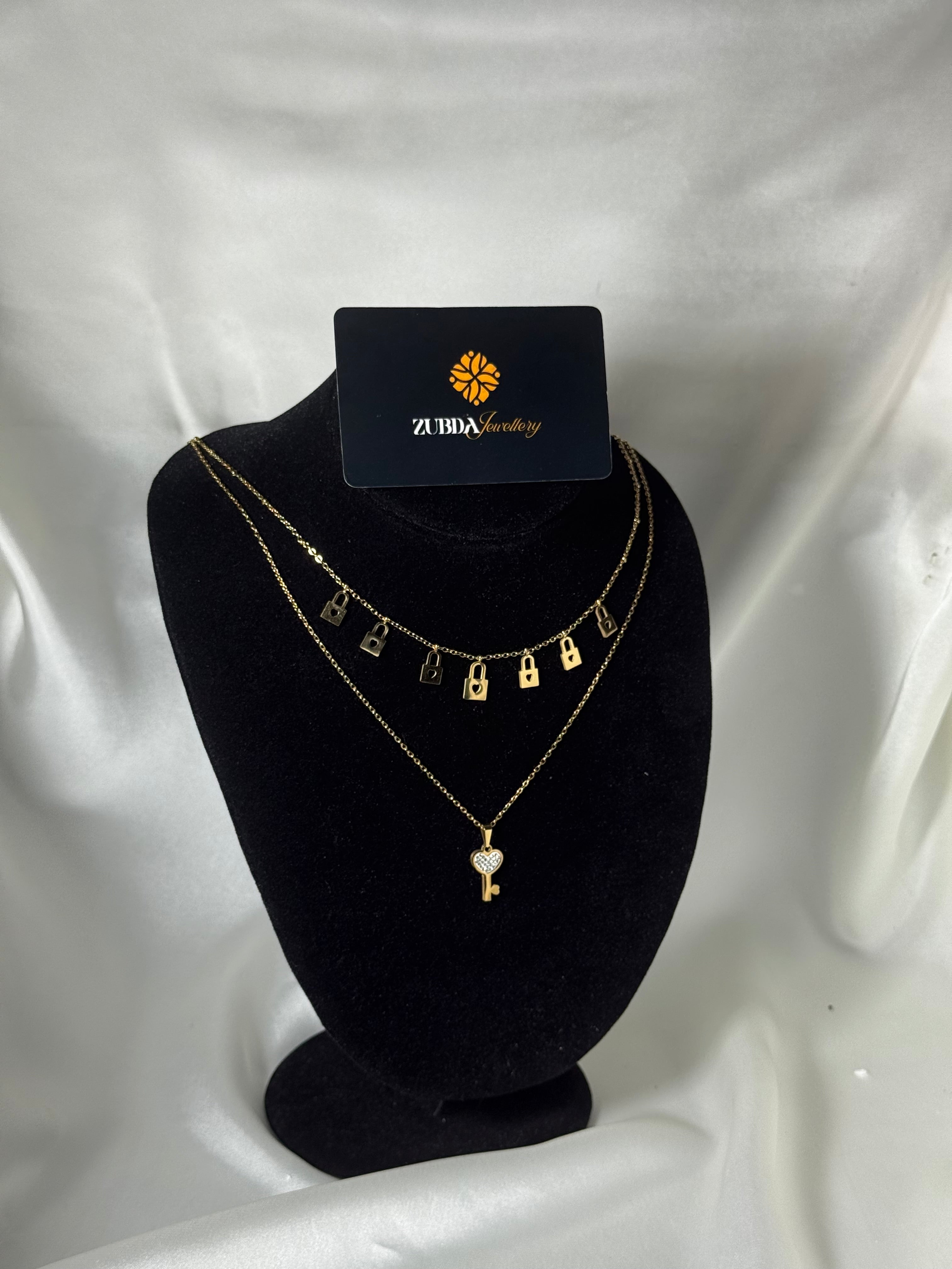 Stylish Lock & key design Double chain necklace for girls