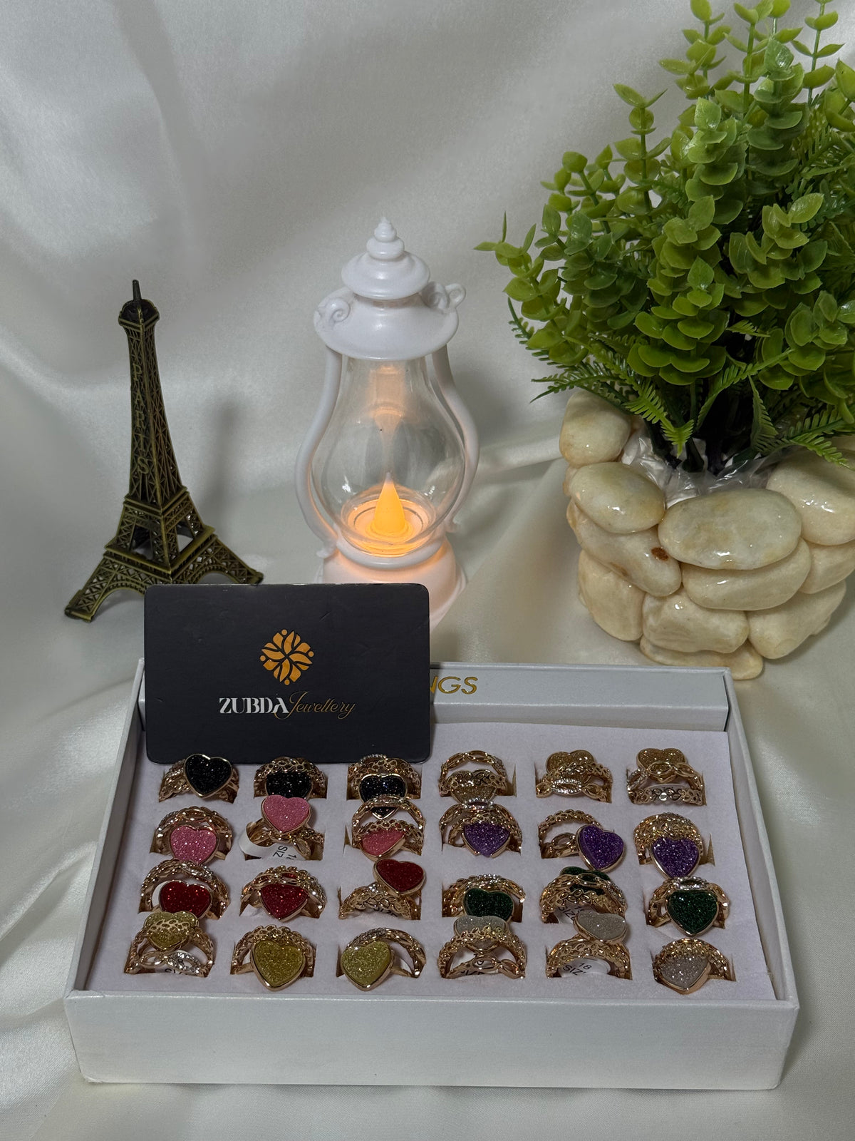 Morganite Heart blossom three rings set