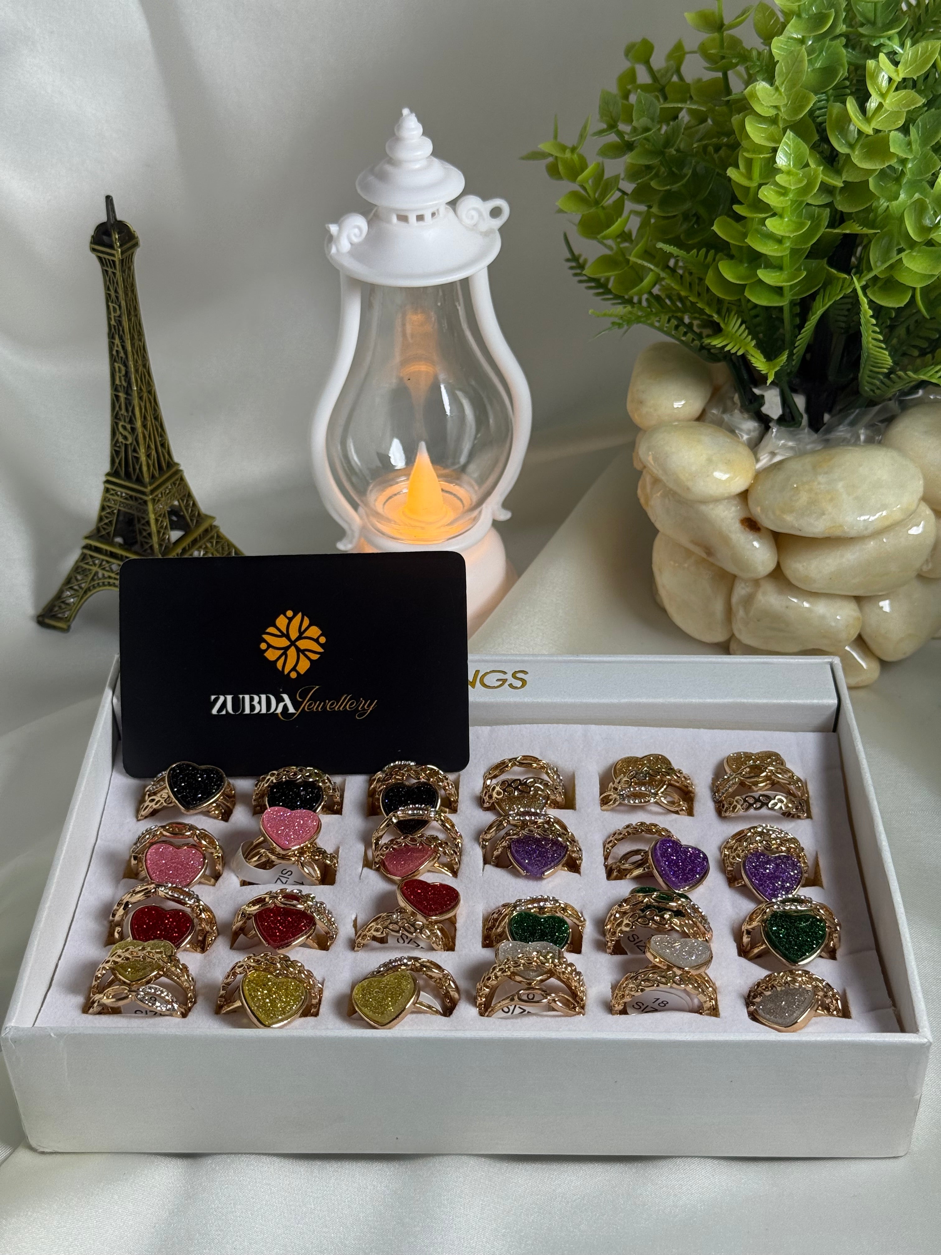 Morganite Heart blossom three rings set