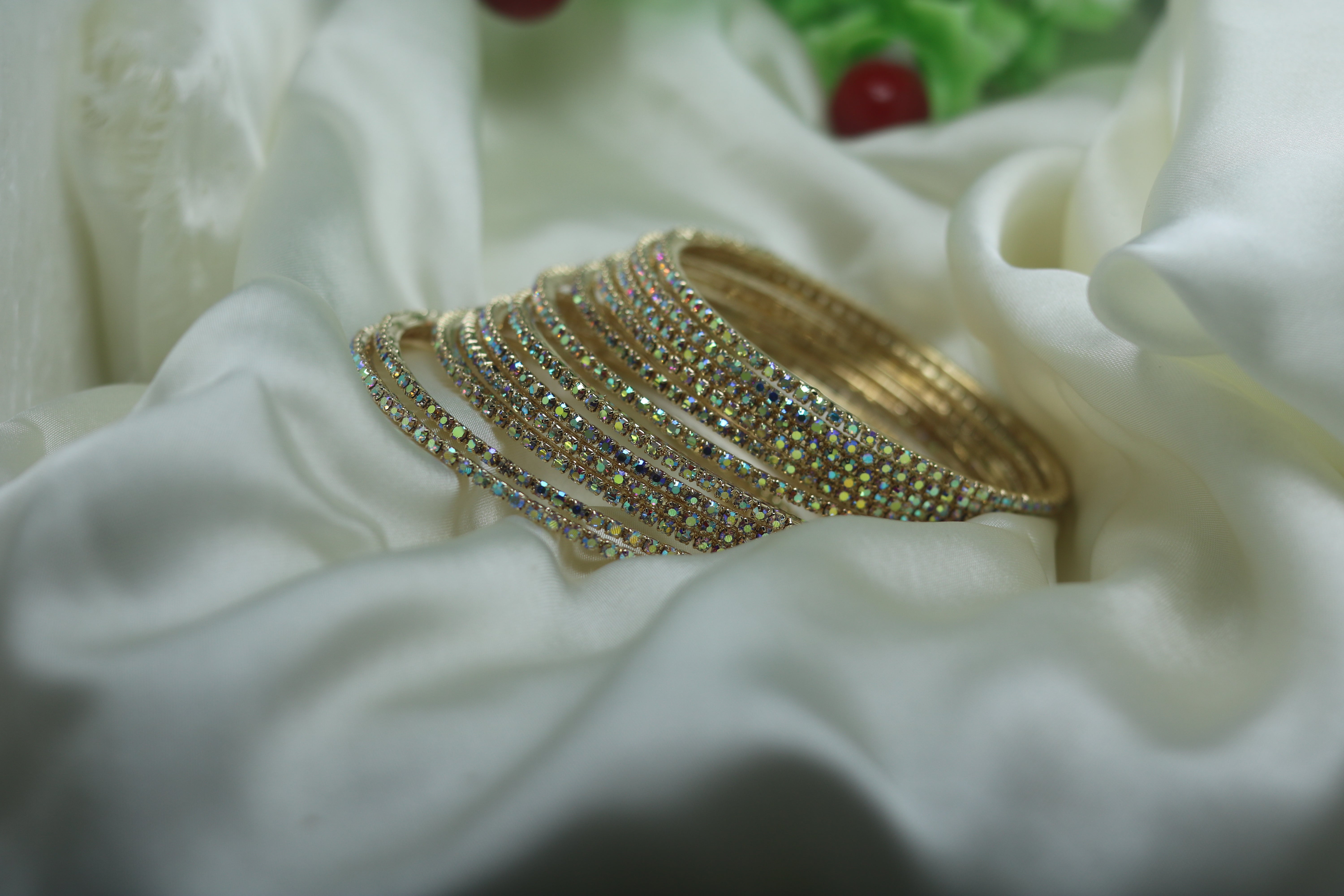 Fancy Glamorous design silver stones bangles set for girls/ women (12pcs Set)