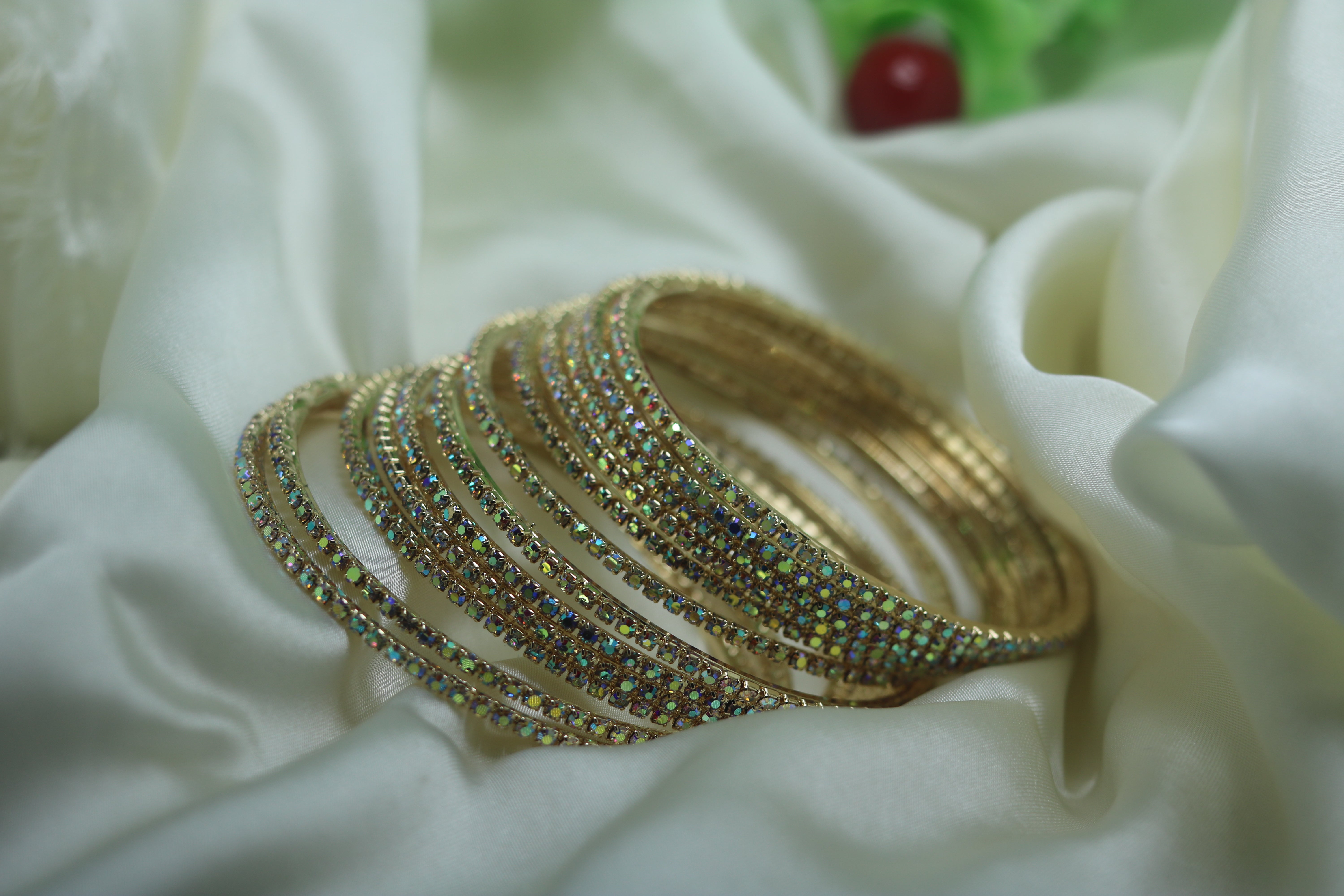 Fancy Glamorous design silver stones bangles set for girls/ women (12pcs Set)