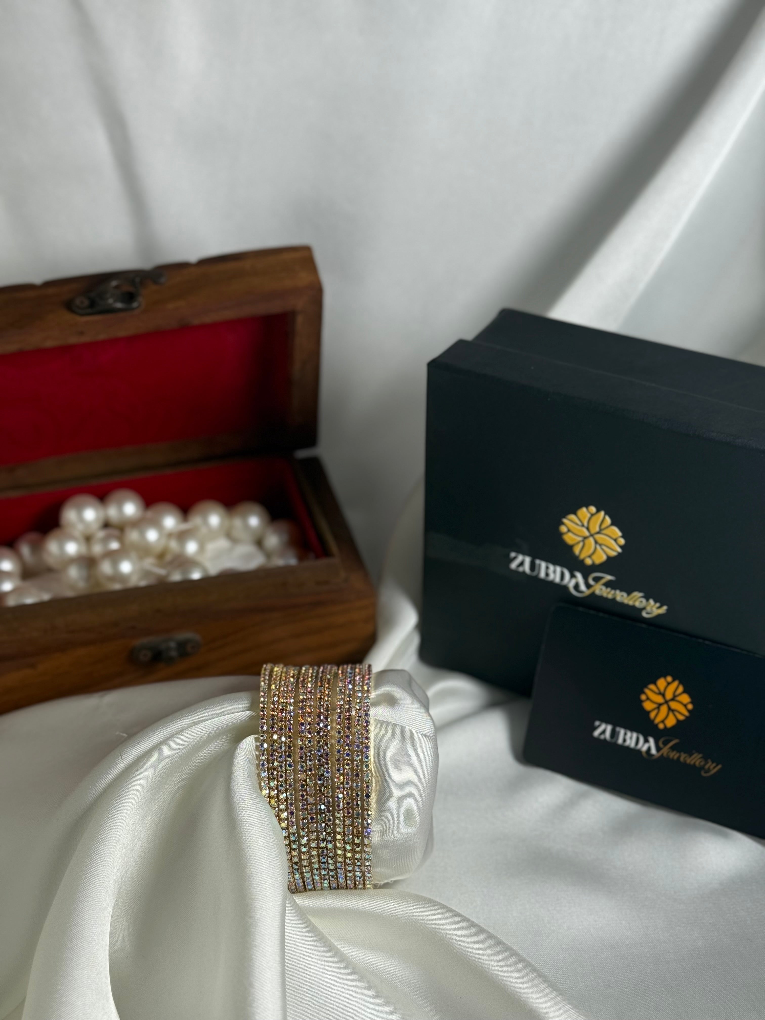 Fancy Glamorous design silver stones bangles set for girls/ women (12pcs Set)