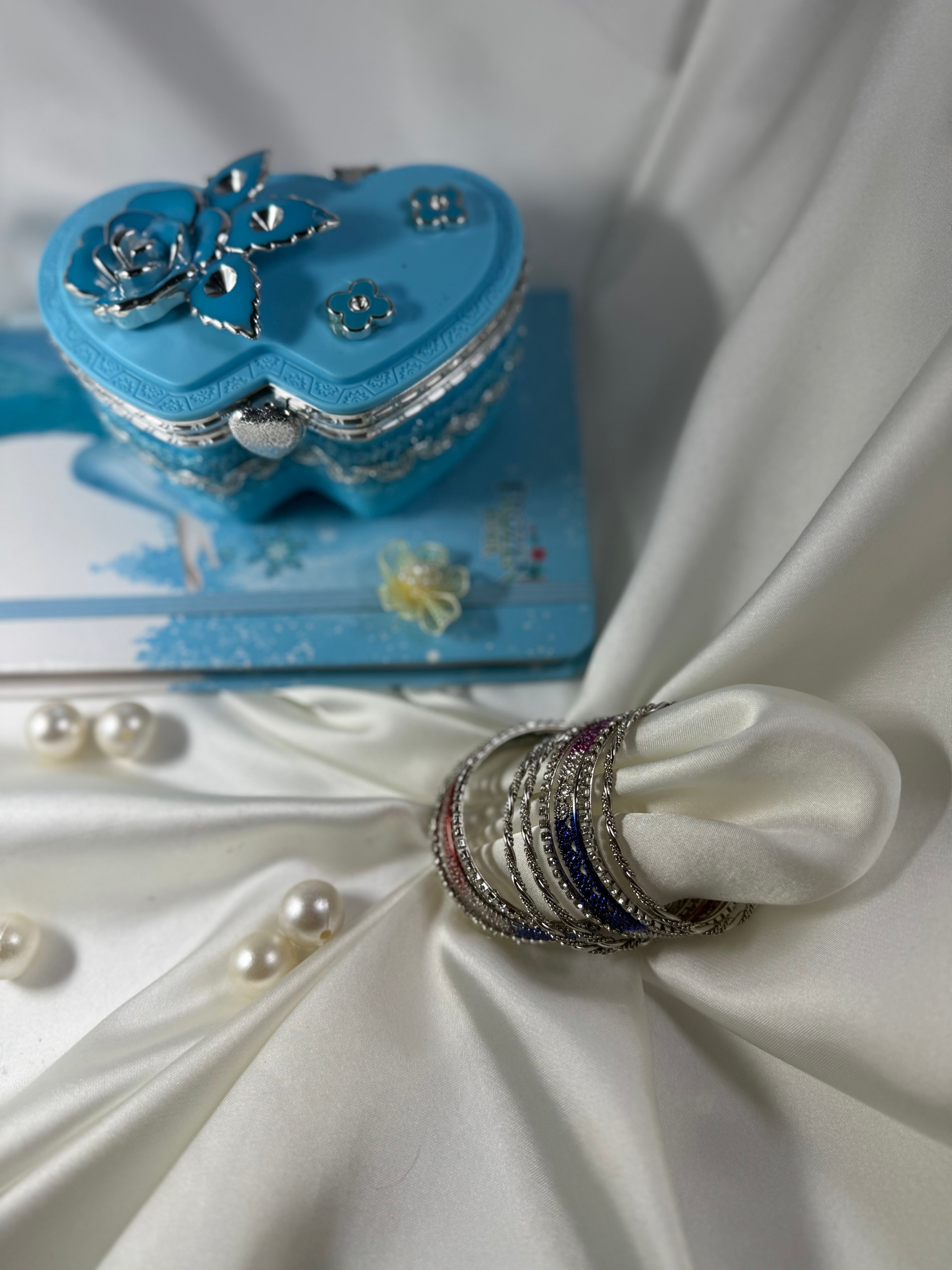 Silver metal bangle set with metallic shine